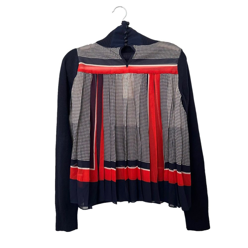 SACAI Turtleneck Wool Knit/Pleated Silk Blouse Sz‎ 4